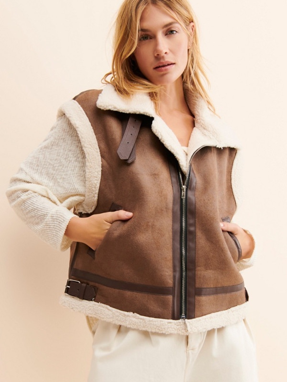 Anthropologie Ellie Shearling and Faux Leather Vest by Moon River